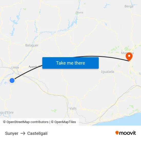 Sunyer to Castellgalí map