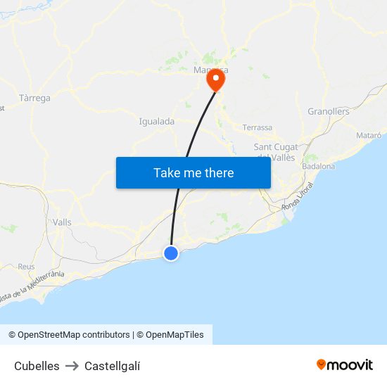Cubelles to Castellgalí map