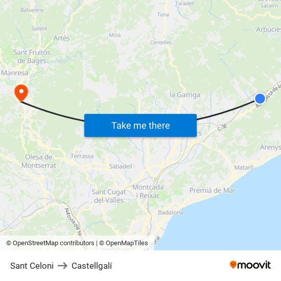 Sant Celoni to Castellgalí map