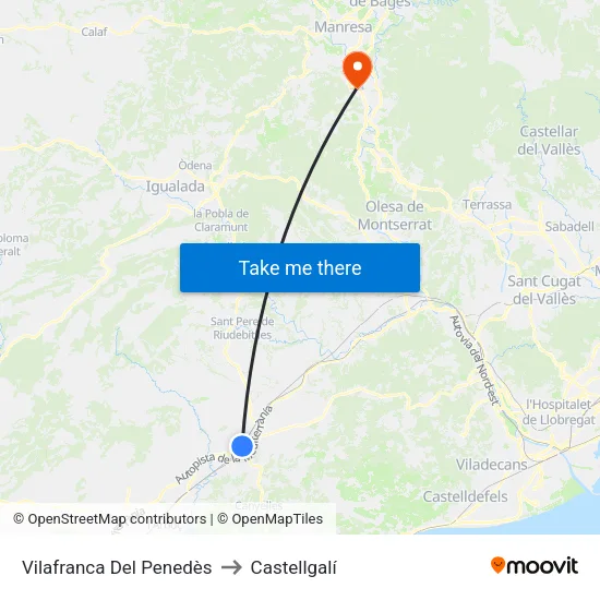 Vilafranca Del Penedès to Castellgalí map