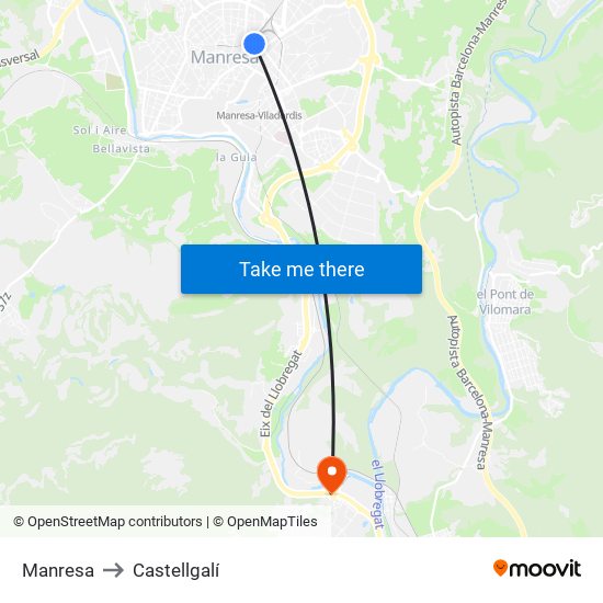 Manresa to Castellgalí map