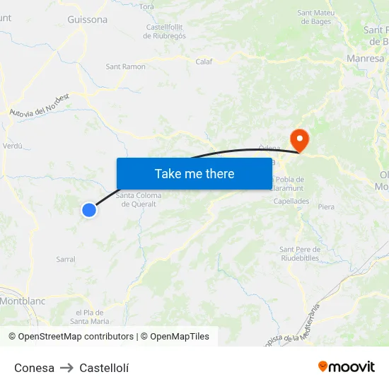 Conesa to Castellolí map