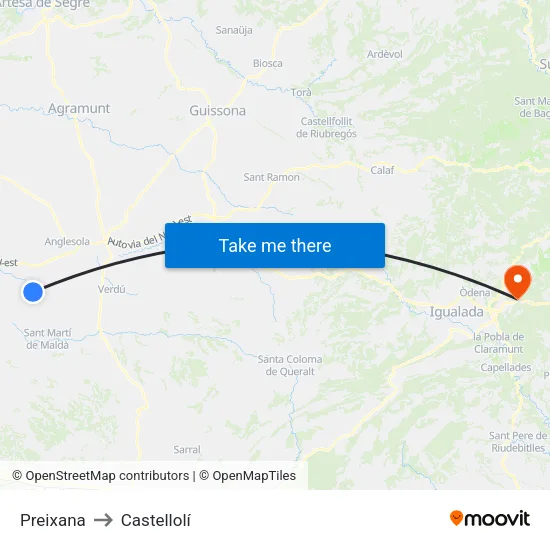 Preixana to Castellolí map