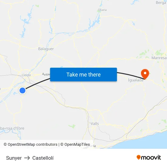 Sunyer to Castellolí map