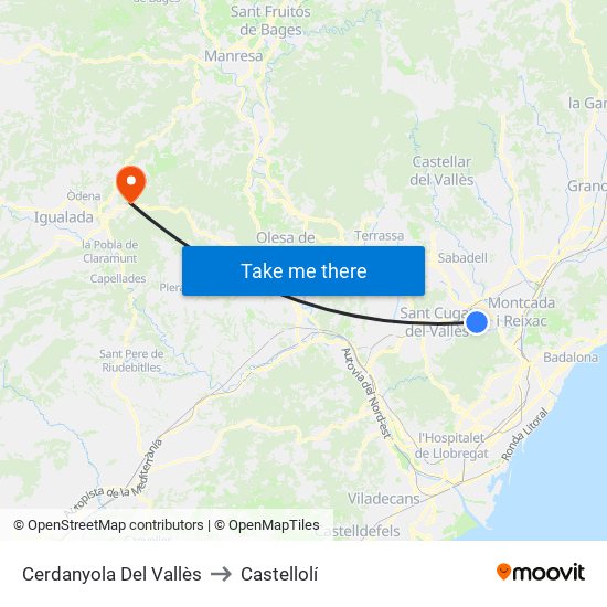 Cerdanyola Del Vallès to Castellolí map