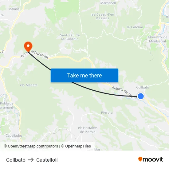 Collbató to Castellolí map