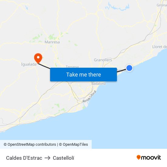 Caldes D'Estrac to Castellolí map