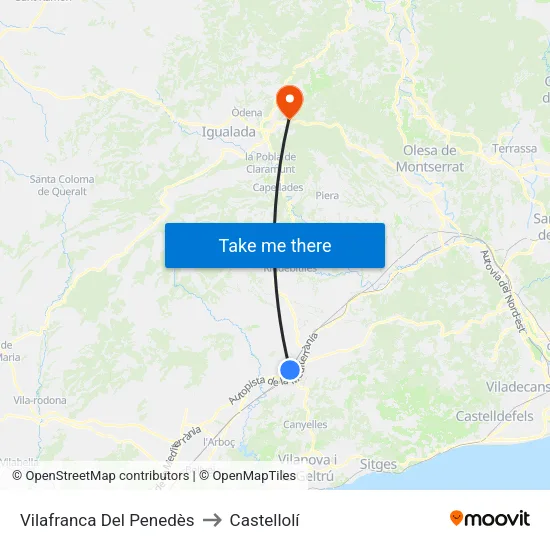 Vilafranca Del Penedès to Castellolí map