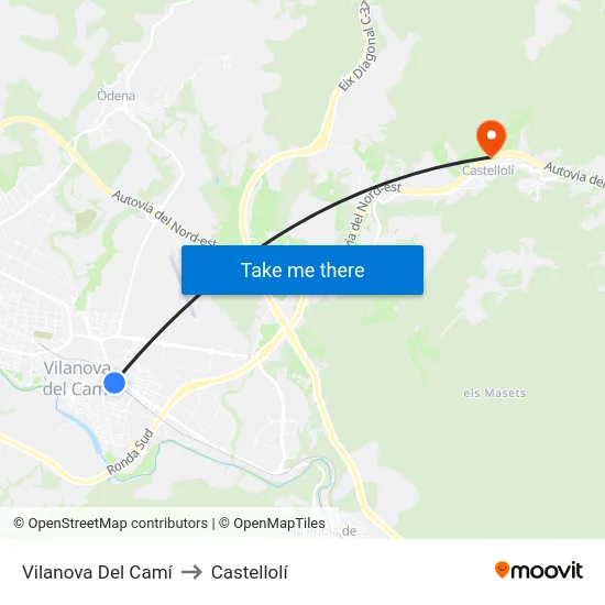Vilanova Del Camí to Castellolí map