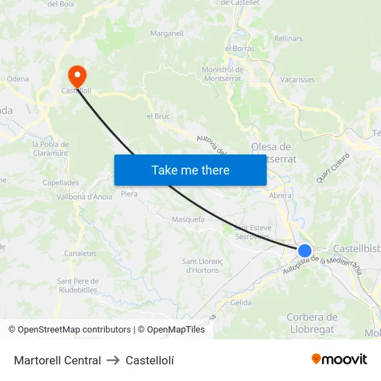 Martorell Central to Castellolí map