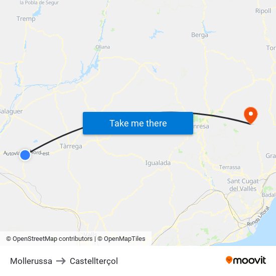 Mollerussa to Castellterçol map