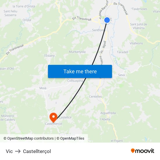 Vic to Castellterçol map