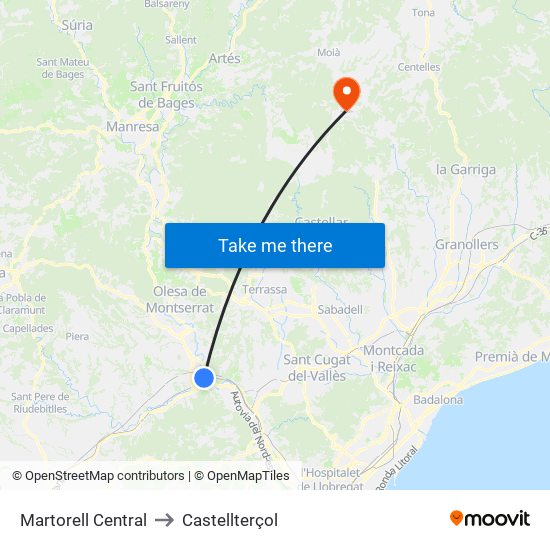 Martorell Central to Castellterçol map