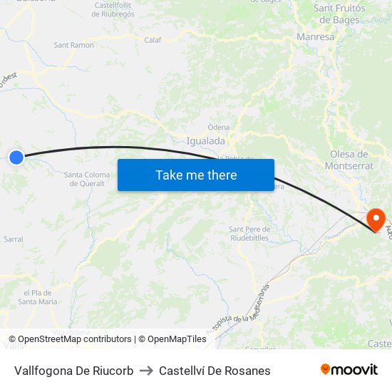 Vallfogona De Riucorb to Castellví De Rosanes map
