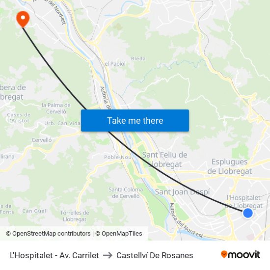 L'Hospitalet - Av. Carrilet to Castellví De Rosanes map