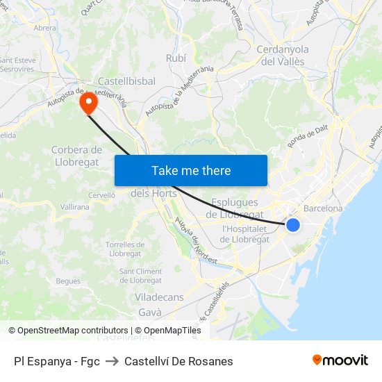 Pl Espanya - Fgc to Castellví De Rosanes map