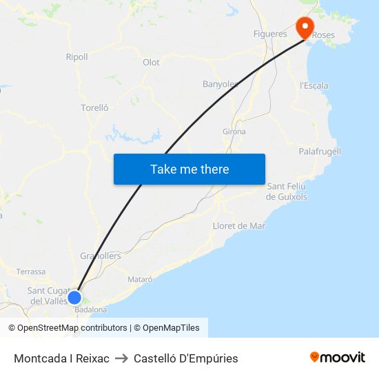 Montcada I Reixac to Castelló D'Empúries map
