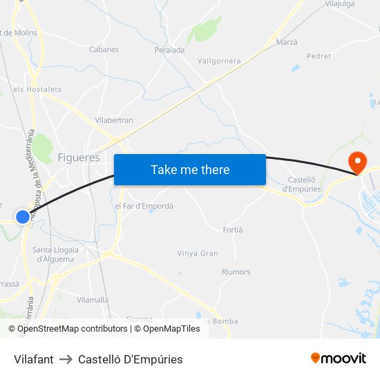 Vilafant to Castelló D'Empúries map