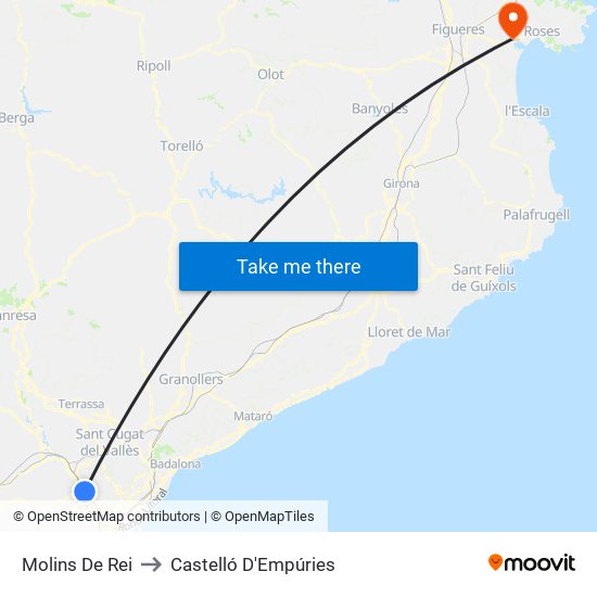 Molins De Rei to Castelló D'Empúries map