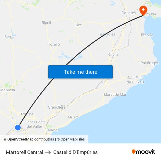 Martorell Central to Castelló D'Empúries map