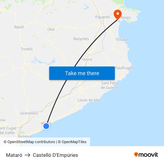 Mataró to Castelló D'Empúries map