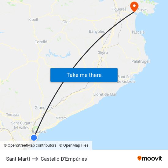 Sant Martí to Castelló D'Empúries map