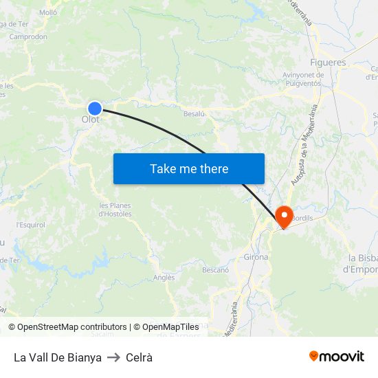 La Vall De Bianya to Celrà map