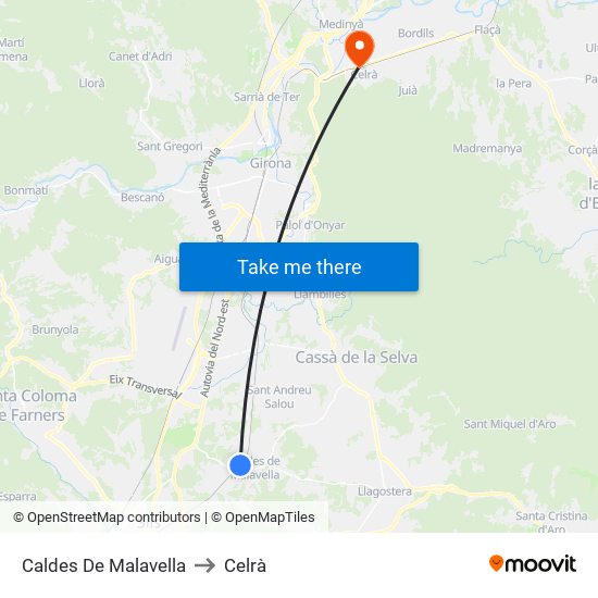Caldes De Malavella to Celrà map