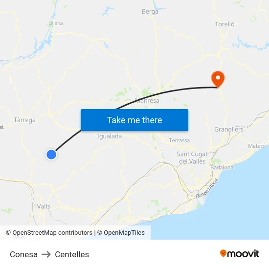 Conesa to Centelles map