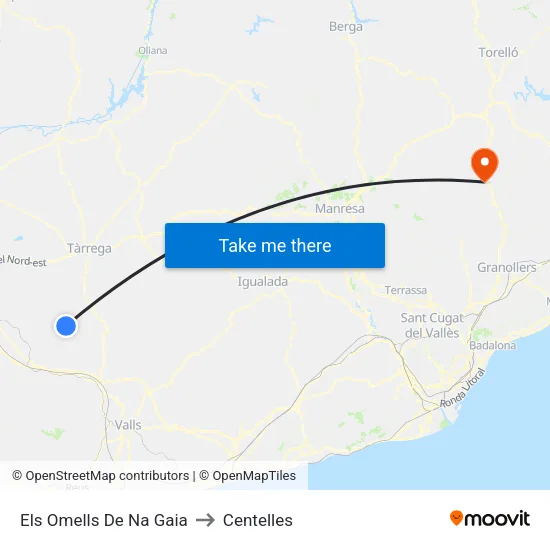 Els Omells De Na Gaia to Centelles map