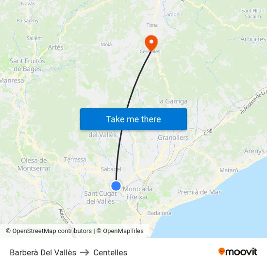 Barberà Del Vallès to Centelles map