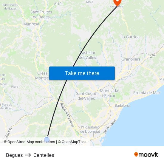 Begues to Centelles map