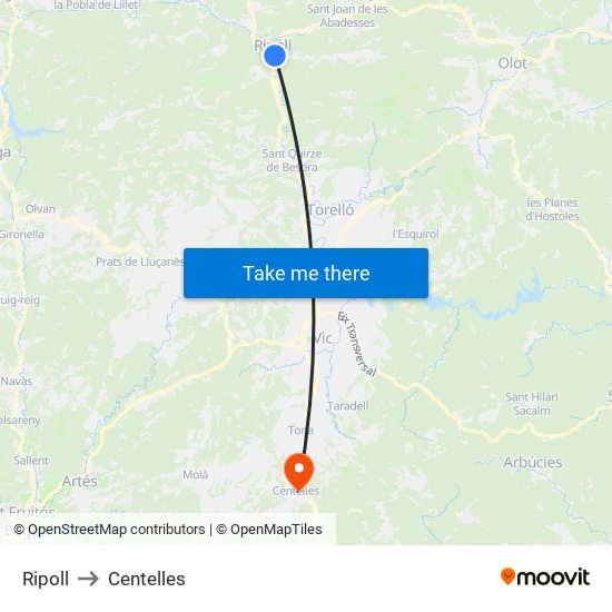 Ripoll to Centelles map