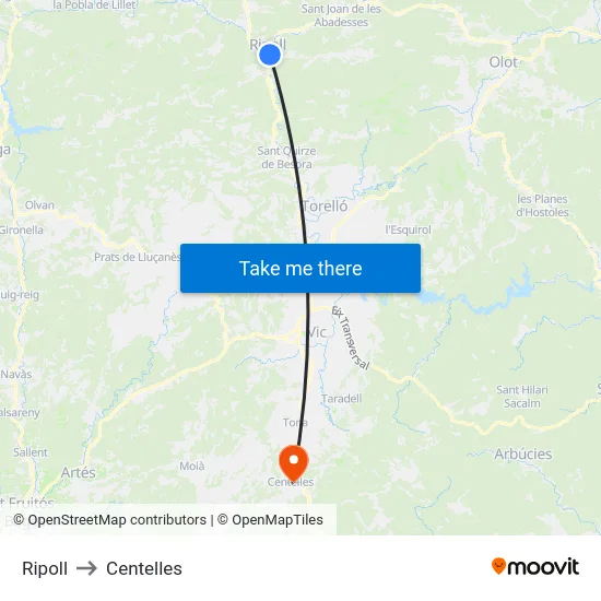 Ripoll to Centelles map