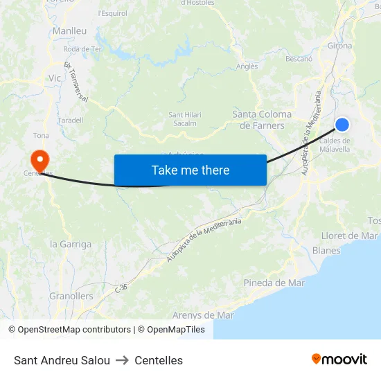 Sant Andreu Salou to Centelles map