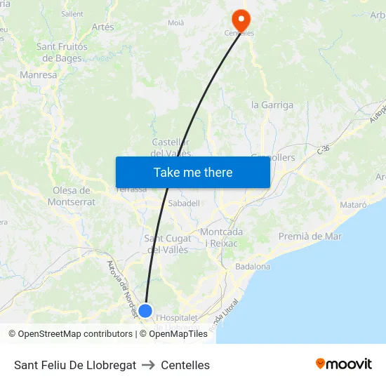 Sant Feliu De Llobregat to Centelles map