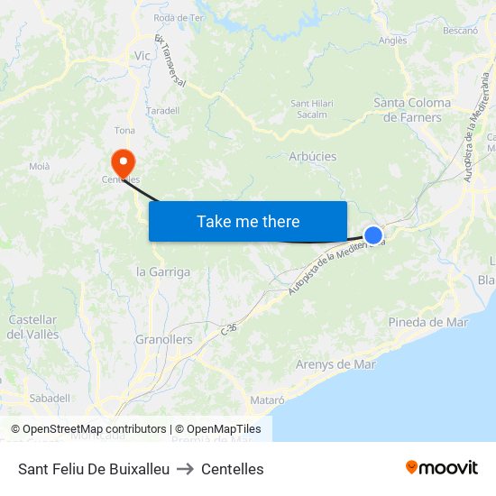 Sant Feliu De Buixalleu to Centelles map
