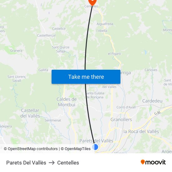 Parets Del Vallès to Centelles map