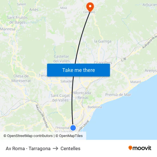 Av Roma - Tarragona to Centelles map