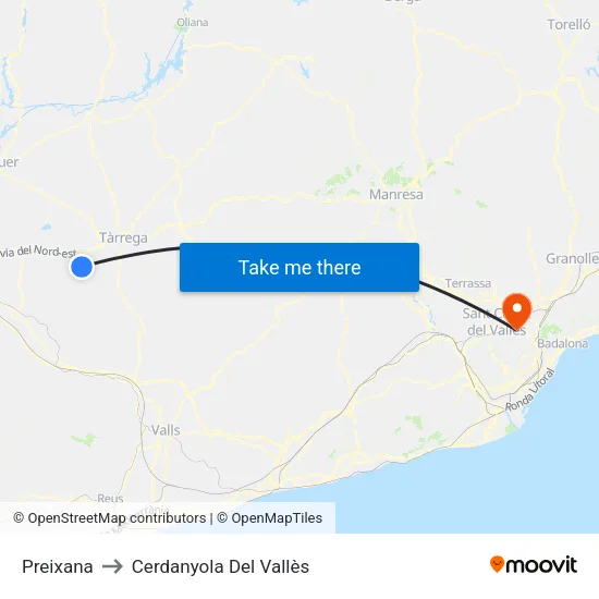 Preixana to Cerdanyola Del Vallès map