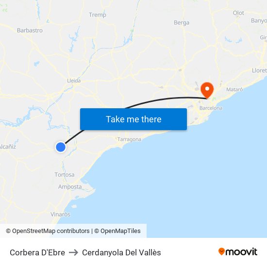 Corbera D'Ebre to Cerdanyola Del Vallès map