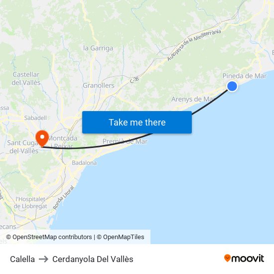 Calella to Cerdanyola Del Vallès map