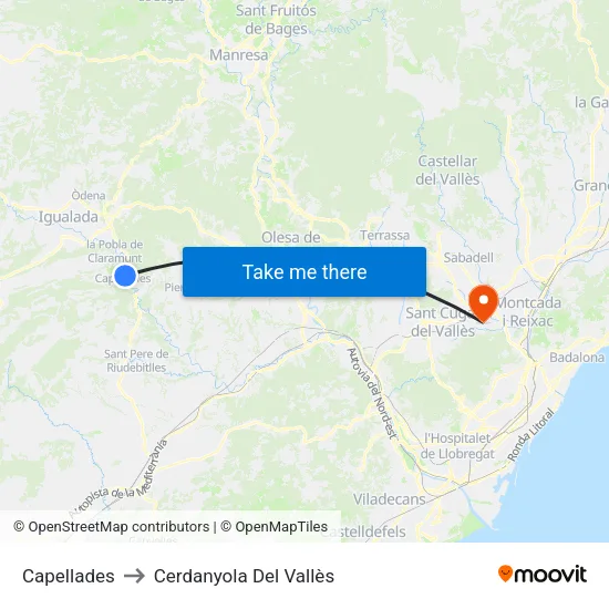 Capellades to Cerdanyola Del Vallès map