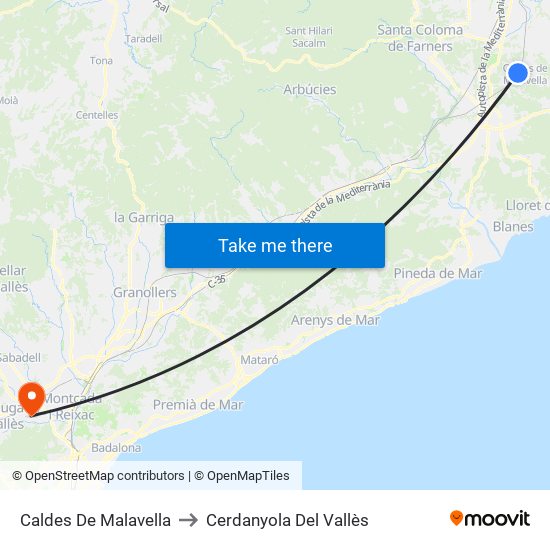 Caldes De Malavella to Cerdanyola Del Vallès map