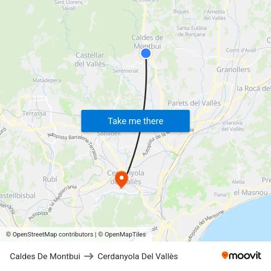 Caldes De Montbui to Cerdanyola Del Vallès map