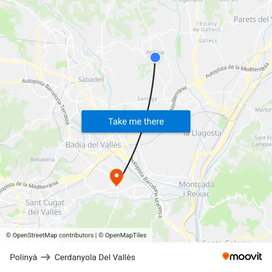 Polinyà to Cerdanyola Del Vallès map