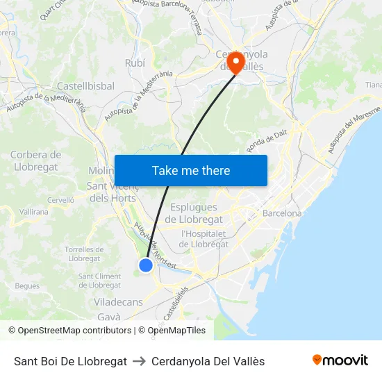Sant Boi De Llobregat to Cerdanyola Del Vallès map