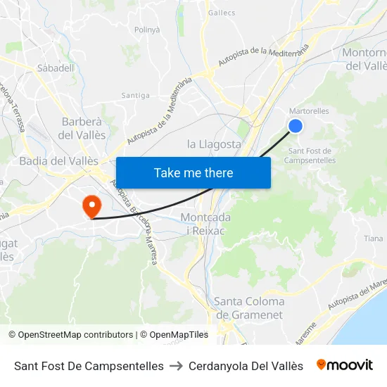 Sant Fost De Campsentelles to Cerdanyola Del Vallès map