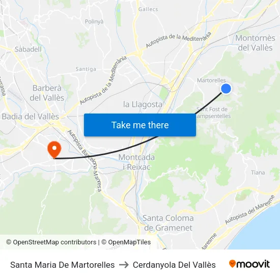 Santa Maria De Martorelles to Cerdanyola Del Vallès map