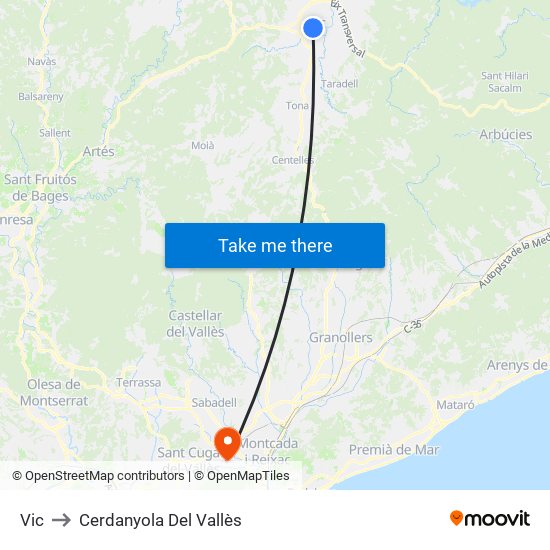 Vic to Cerdanyola Del Vallès map